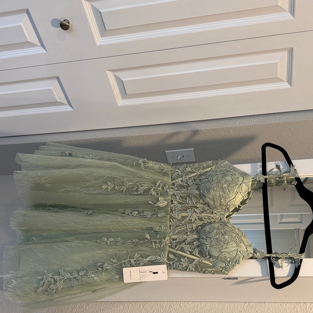 Elegant Sage Green Floral Lace Tulle Dress for Teens - Brand Unspecified